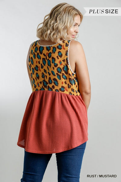 2958 Angelique Leopard Print Waffle Tank Top