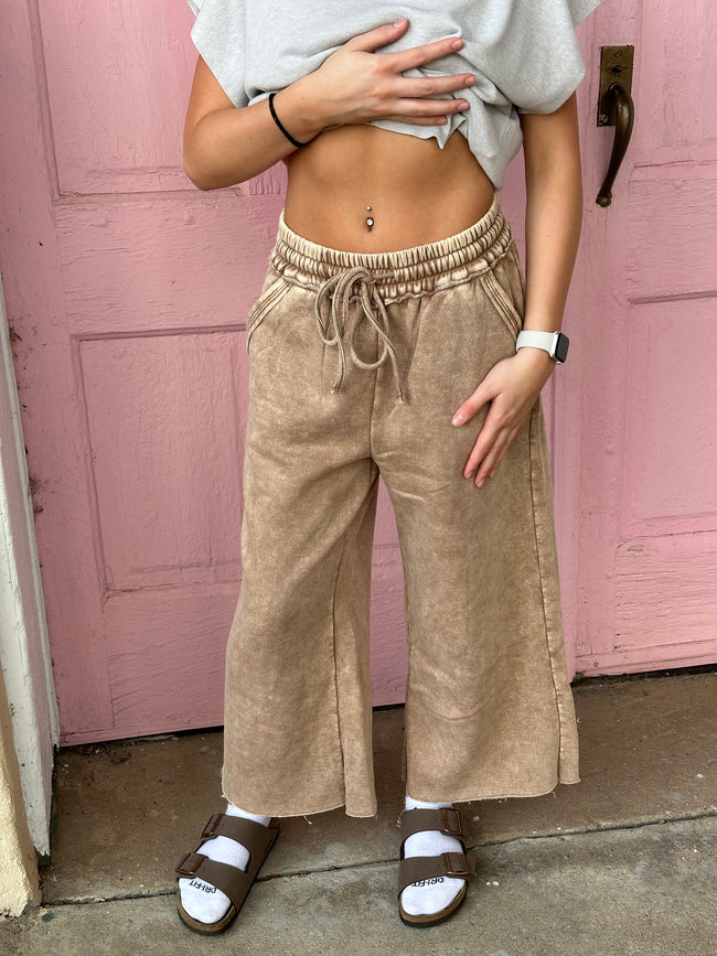 Susan Acid Wash Fleece Wide Leg Crop Sweatpants