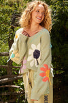 Bellah V-Neck Balloon Sleeve Flower Sweater by POL