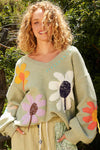 Bellah V-Neck Balloon Sleeve Flower Sweater by POL