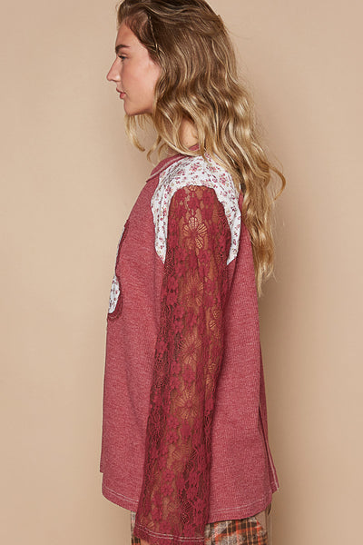 Cason Lace Sleeve Thermal Top