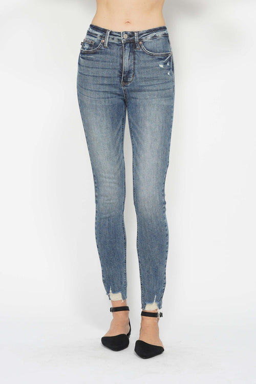 Madalyn Hi-Rise Tummy Control Vintage Wash Hem Destroy Skinny Judy Blue Jeans - ONLINE EXCLUSIVE!