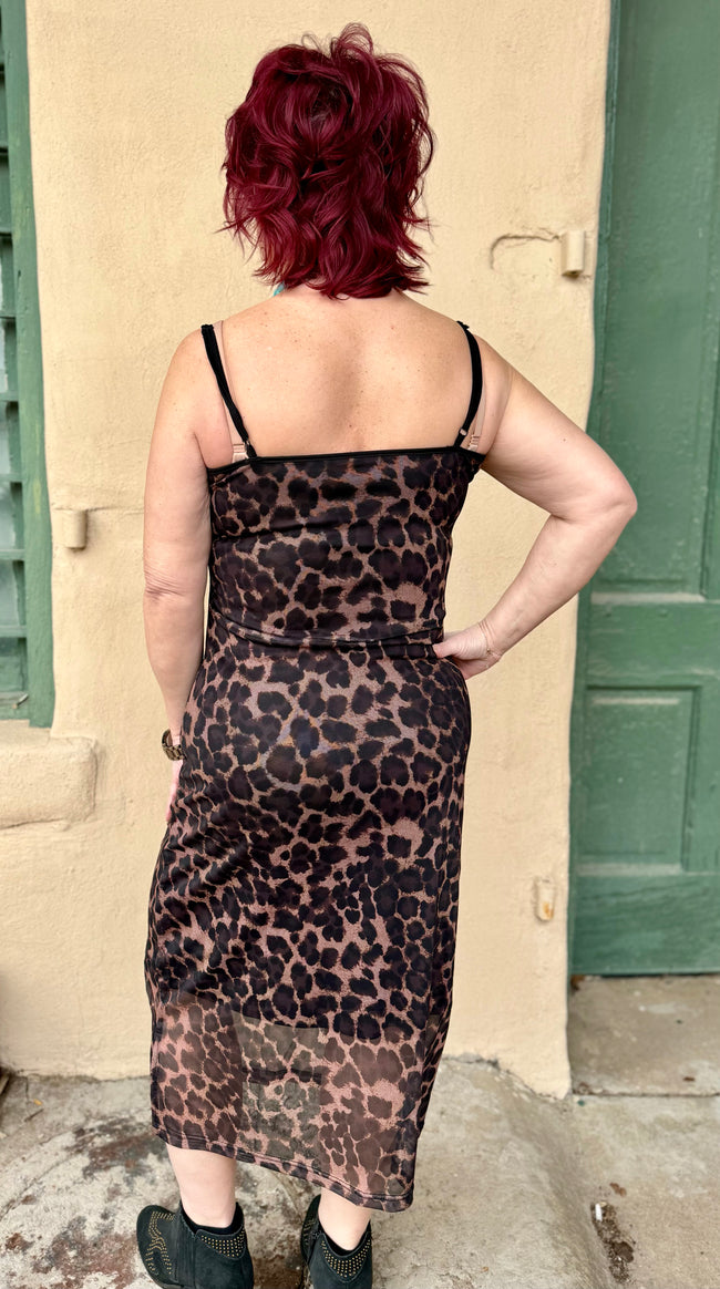 Dakota Dark Cheetah Print Mesh Bodycon Dress