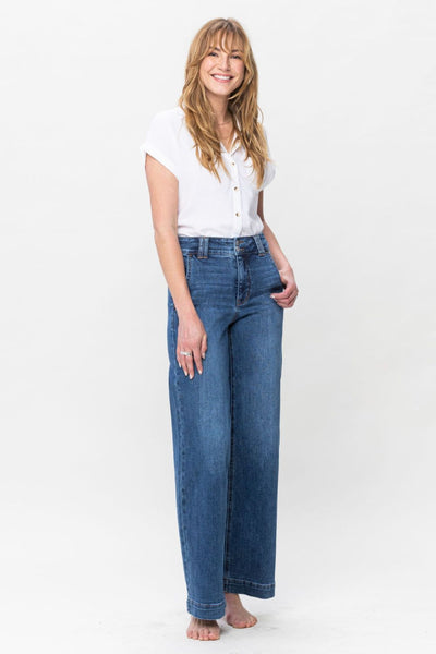 Elisha Hi-Rise Double Button Wide Leg Judy Blue Jeans - ONLINE EXCLUSIVE!