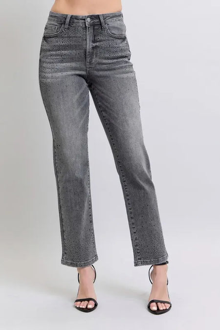 82622   Jacqueline Mid-Rise Frayed Hem Straight Leg Judy Blue Jean - ONLINE EXCLUSIVE!