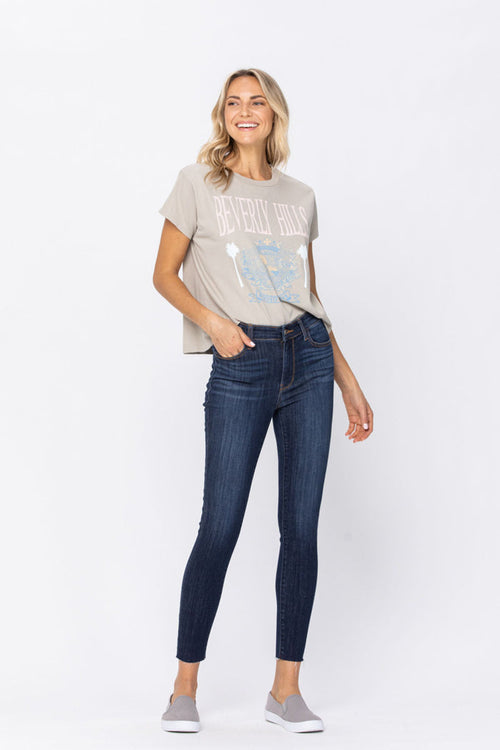 Annalise Mid-Rise Vintage Raw Hem Skinny Judy Blue Jeans