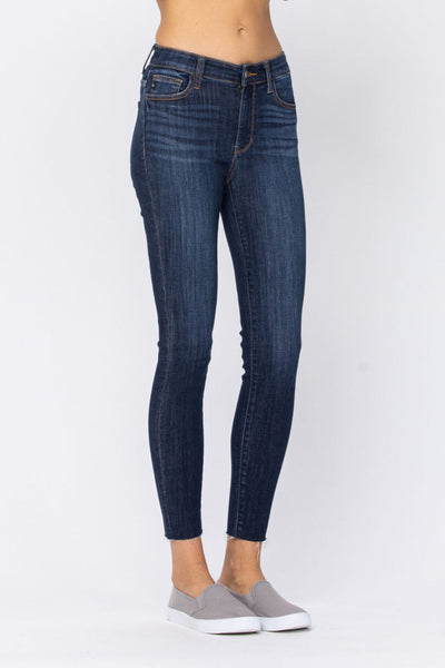 Annalise Mid-Rise Vintage Raw Hem Skinny Judy Blue Jeans – True