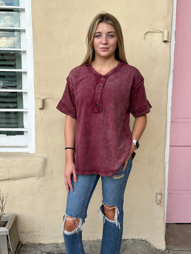 Jeni Acid Washed Scoop Neck Top