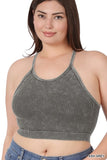 Cerise Plus Stonewashed Ribbed Seamless Cropped Cami Top