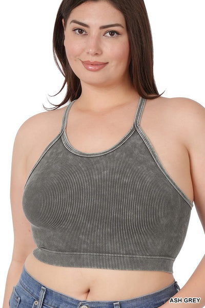 Cerise Plus Stonewashed Ribbed Seamless Cropped Cami Top