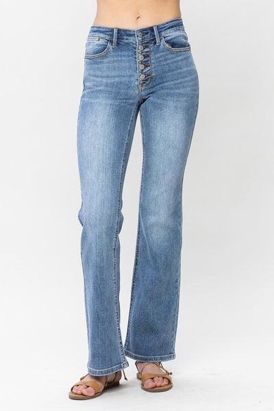 Leilani Mid-Rise Button Fly Nondistressed Boot Cut Judy Blue Jeans