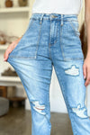 Rosalyn Hi-Rise Distressed Patch Pockets Straight Leg Judy Blue Jeans - ONLINE EXCLUSIVE!