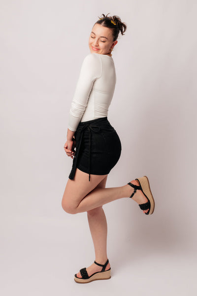 2828   Bentli Hi-Rise Side Tie Judy Blue Denim Skort in Black