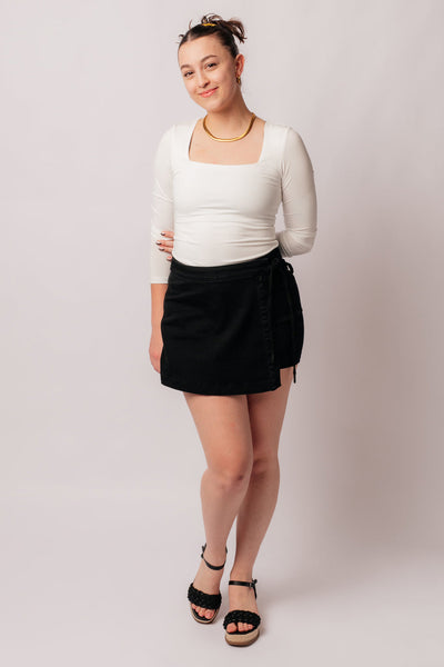 2828   Bentli Hi-Rise Side Tie Judy Blue Denim Skort in Black