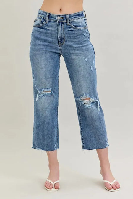 Cheryl Lace Patch Mid-Rise Skinny Judy Blue Jeans