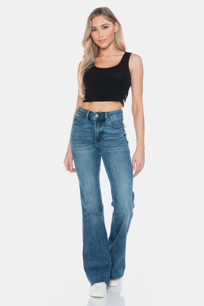 Paislee Mid-Rise Tummy Control Cut Hem Flare Judy Blue Jeans - ONLINE EXCLUSIVE!