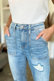 Rosalyn Hi-Rise Distressed Patch Pockets Straight Leg Judy Blue Jeans - ONLINE EXCLUSIVE!