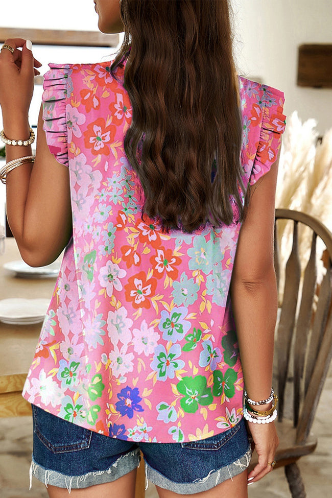 Tina Ruffled Printed Mock Neck Cap Sleeve Blouse - ONLINE EXCLUSIVE!