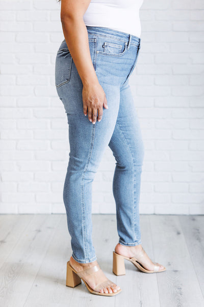 88767  Justine Hi-Rise Tummy Control Contrast Wash Skinny Judy Blue Jeans - ONLINE EXCLUSIVE!