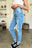 Rosalyn Hi-Rise Distressed Patch Pockets Straight Leg Judy Blue Jeans - ONLINE EXCLUSIVE!