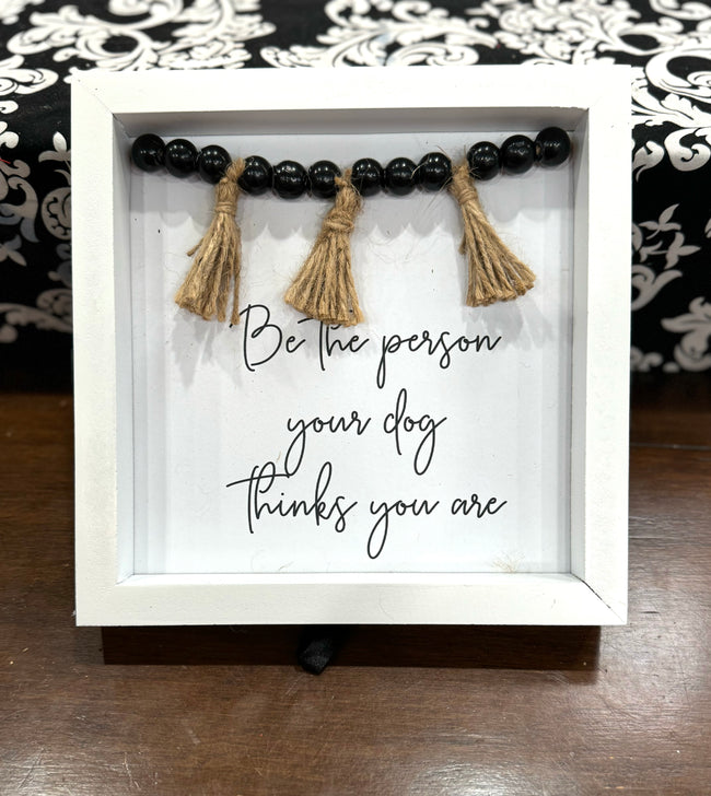 Wood Dog Sign with Tassels