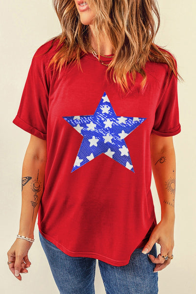 Daisy Sequin Star Round Neck Short Sleeve T-Shirt - ONLINE EXCLUSIVE!