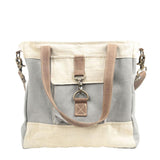 Gray & Cream Mixed Fabric Crossbody Bag