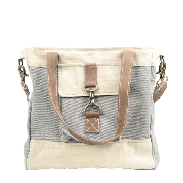 Gray & Cream Mixed Fabric Crossbody Bag