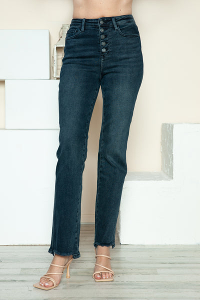 Meaghan Mid-Rise Button Fly Hem Destroy Straight Judy Blue Jeans - ONLINE EXCLUSIVE!