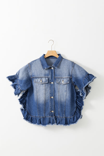 Sadie Ruffled Raw Hem Half Sleeve Denim Top - ONLINE EXCLUSIVE!