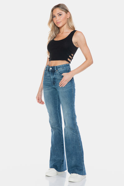 Paislee Mid-Rise Tummy Control Cut Hem Flare Judy Blue Jeans - ONLINE EXCLUSIVE!