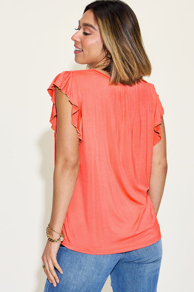 Cori Bamboo Notched Ruffled Short Sleeve T-Shirt - ONLINE EXCLUSIVE!