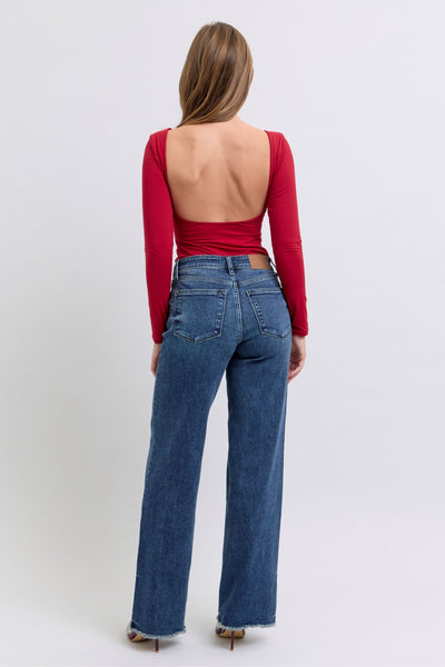 Becki Mid-Rise Raw Hem Straight Leg Judy Blue Jeans - ONLINE EXCLUSIVE!