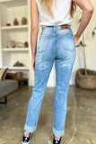 Rosalyn Hi-Rise Distressed Patch Pockets Straight Leg Judy Blue Jeans - ONLINE EXCLUSIVE!