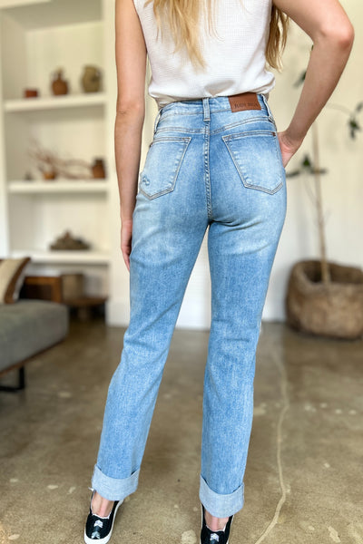 Rosalyn Hi-Rise Distressed Patch Pockets Straight Leg Judy Blue Jeans - ONLINE EXCLUSIVE!