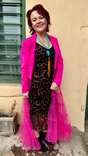 Vestido ajustado de malla con estampado de guepardo oscuro Dakota