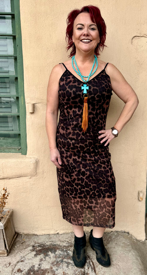 Dakota Dark Cheetah Print Mesh Bodycon Dress