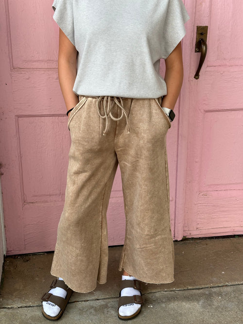 Susan Acid Wash Fleece Wide Leg Crop Sweatpants