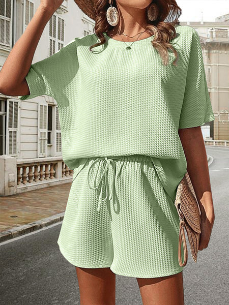 Kelsie Waffle-Knit Half Sleeve Top and Shorts Set - ONLINE EXCLUSIVE!