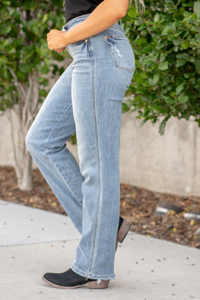 Brigitta Mid-Rise Yoke Straight Fit Dad Style Judy Blue Jeans