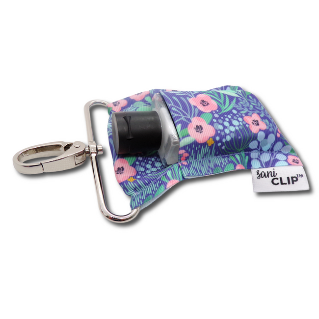 Blue Floral SaniClip Hand Sanitizer Holder - made to order