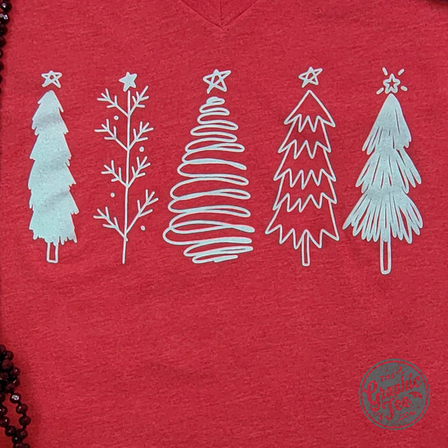 Eilah Boho Christmas Tree V-Neck Graphic T-Shirt