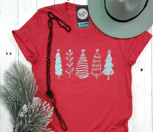 Eilah Boho Christmas Tree V-Neck Graphic T-Shirt