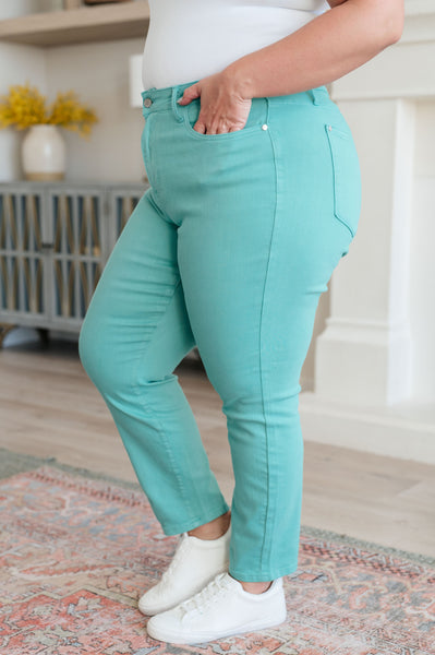 Bridgette Hi-Rise Garment Dyed Slim Judy Blue Jeans in Aquamarine - ONLINE EXCLUSIVE!