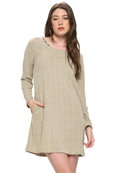 Lana Casual Soft Ribbed Handstitched Dress w/ Pockets