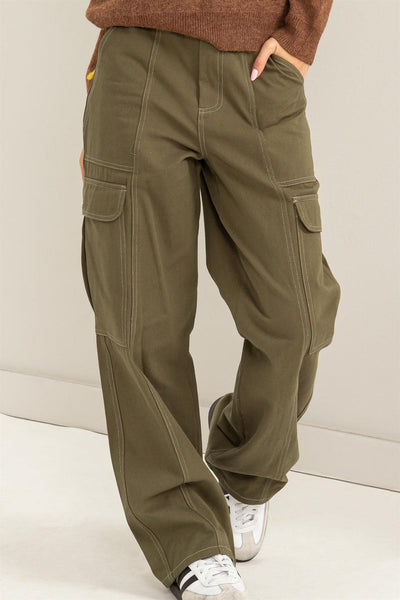 Pantalones Chelsey de talle alto con costuras en contraste
