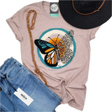 Fall Butterfly Leopard Short Sleeve Graphic T-Shirt