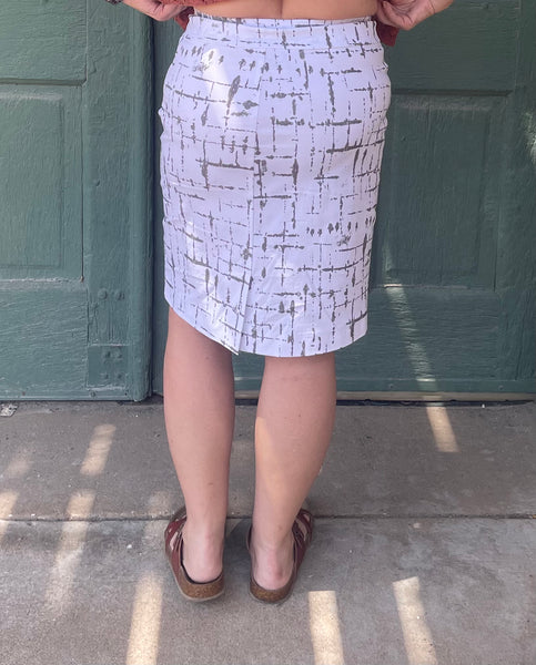 Camille Taupe Lines Pull-On Pencil Skirt by Krazy Larry