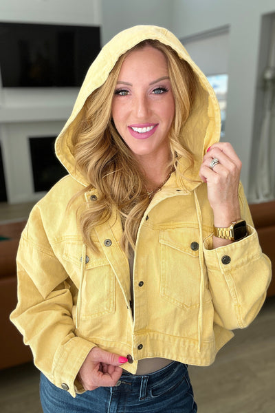 Gena Cropped Hooded Denim Jacket in Mustard - ONLINE EXCLUSIVE!