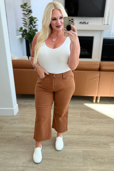 Briar High Rise Control Top Wide Leg Crop Judy Blue Jeans in Camel - ONLINE EXCLUSIVE!